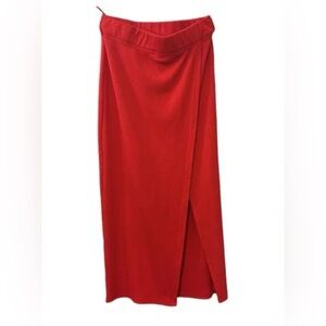 Avec Les Filles Red Ribbed Maxi Wrap Skirt with Slit Size: Large